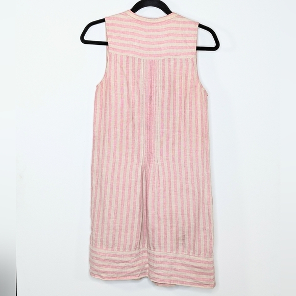 Faherty Isha Linen Sleeveless Pintuck Mini Dress Pink Cinque Terre Stripe XXS - Picture 3 of 7